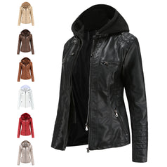 Leather Jacket Two-Piece Set Detachable Large Size Leather Coat Female Spring and Autumn Coat PU