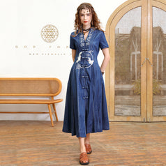 Embroidered Bodice Dress for Slimming