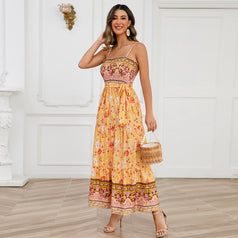 Lace Spliced Square Neck Sleeveless Strap Dress