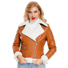 New Plus Fleece Leather Warm Long Sleeve Lapel Coat Commuter Casual Jacket
