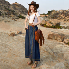 New Heavy Industry Embroidery Denim Long Skirt for Summer