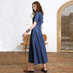 Slimming Embroidered Denim Long Skirt Retro Design Sense Improved Cheongsam Dress