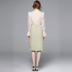 Shirt + Green Fanny Pack Hip Skirt Two-Piece Suit