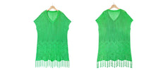 Solid Color Fringed Hollow Knit Sweater Loose Plus Size Beach Dress