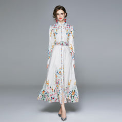 Long-Sleeved Vintage Print Dress