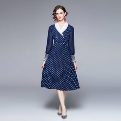 Polka-Dot Chiffon Long-Sleeved Dress