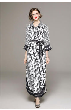 Fashion Matching Shirt Collar Loose Lace-Up Dress