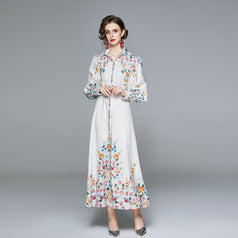Long-Sleeved Vintage Print Dress