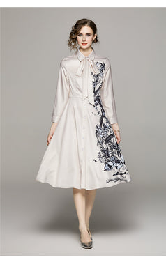 Fashion All-in-One Collection Waist Slimming Positioning Printed Dress with Belt