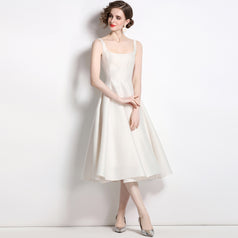 Temperament Retro Waist Slimming Dress Suspender Large Skirt Dress