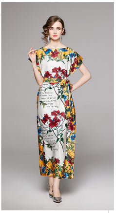 Stylish One-Line Neck Loose Lace-Up Dress with Belt