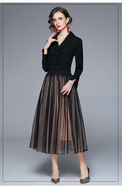 Long Sleeve Small Suit and Mesh Gauze Skirt Two-Piece Suit