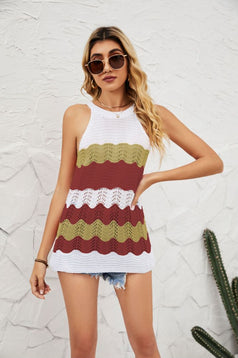 Women's Wavy Splicing Casual Loose Knitted Sweater