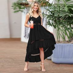 Slim Chiffon Dress Summer Lace Irregular Suspender Dress
