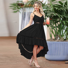 Slim Chiffon Dress Summer Lace Irregular Suspender Dress
