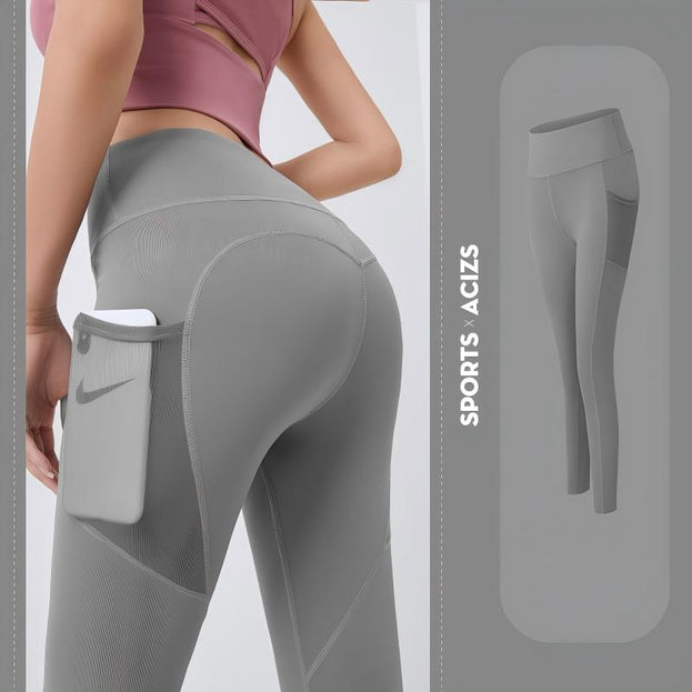 Net Fabric Side Pocket Seamless Yoga Pants for Exercise and Fitness