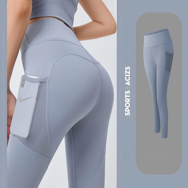 Net Fabric Side Pocket Seamless Yoga Pants for Exercise and Fitness
