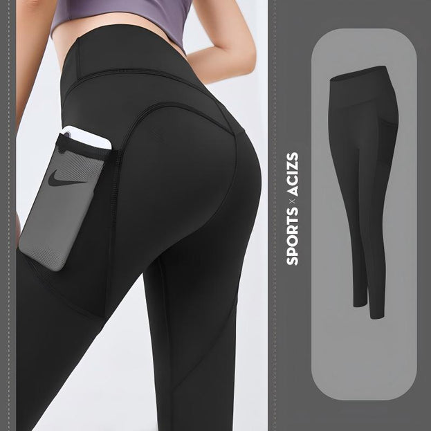 Net Fabric Side Pocket Seamless Yoga Pants for Exercise and Fitness