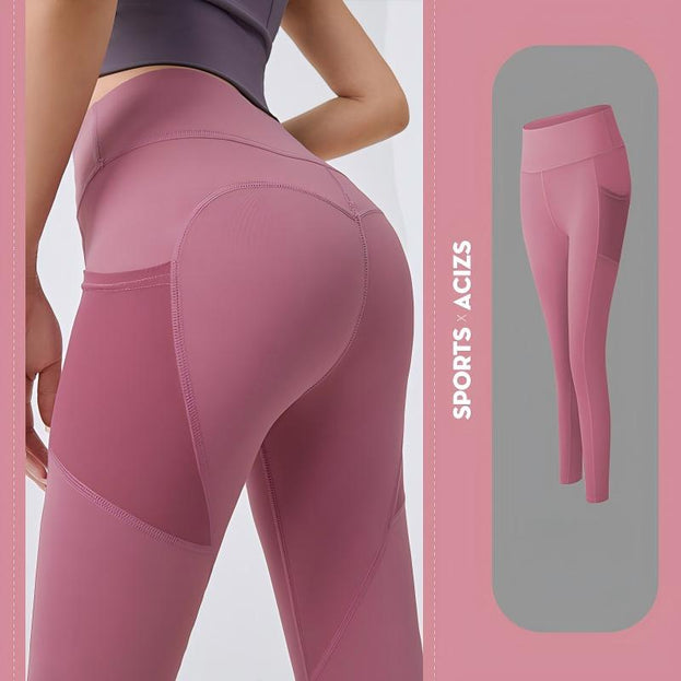 Net Fabric Side Pocket Seamless Yoga Pants for Exercise and Fitness