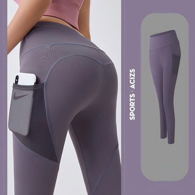 Net Fabric Side Pocket Seamless Yoga Pants for Exercise and Fitness