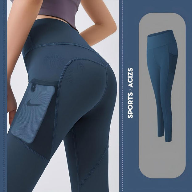 Net Fabric Side Pocket Seamless Yoga Pants for Exercise and Fitness