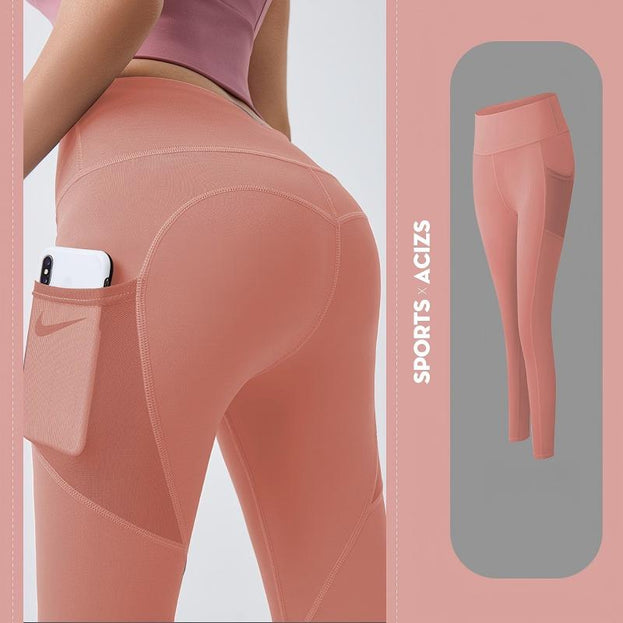 Net Fabric Side Pocket Seamless Yoga Pants for Exercise and Fitness