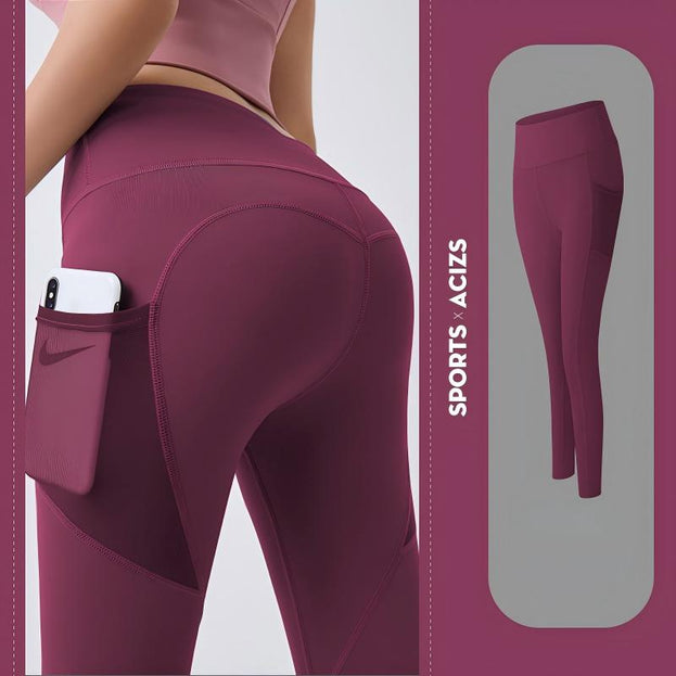 Net Fabric Side Pocket Seamless Yoga Pants for Exercise and Fitness