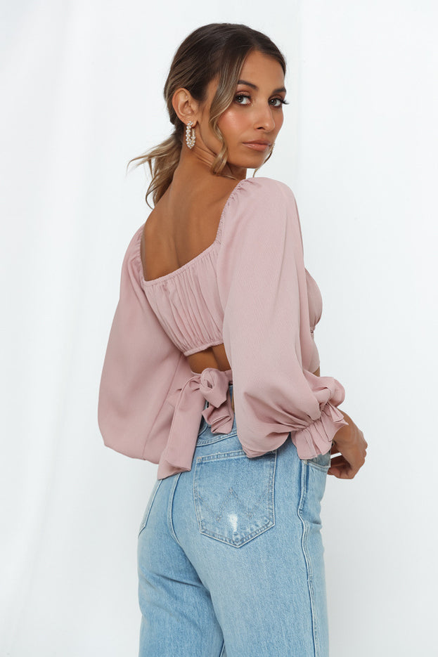 Spring Fashion Sexy Versatile Square-Neck Slim-Fitting Lantern-Sleeve Crop Top for Women