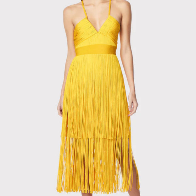 Summer French Elegant Fringed Deep V-Neck Halter Dress for Women