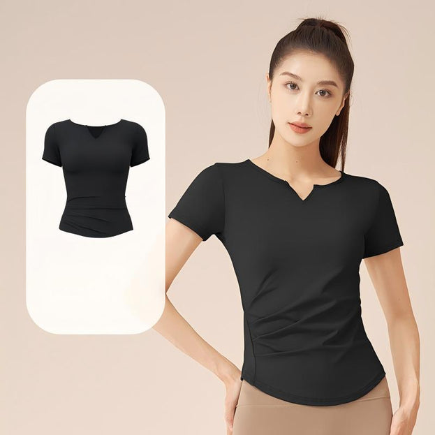 V-Neck Yoga Quick-Drying Pleated Sports Short-Sleeved Top