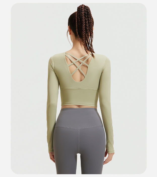 Fitness Yoga Cross-Design Long-Sleeved Top