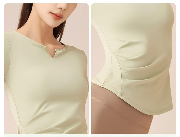 V-Neck Yoga Quick-Drying Pleated Sports Short-Sleeved Top