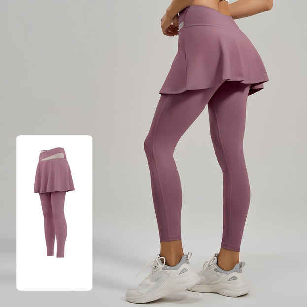 Women's Faux Two-Piece Color-Block High-Waisted Yoga Pants