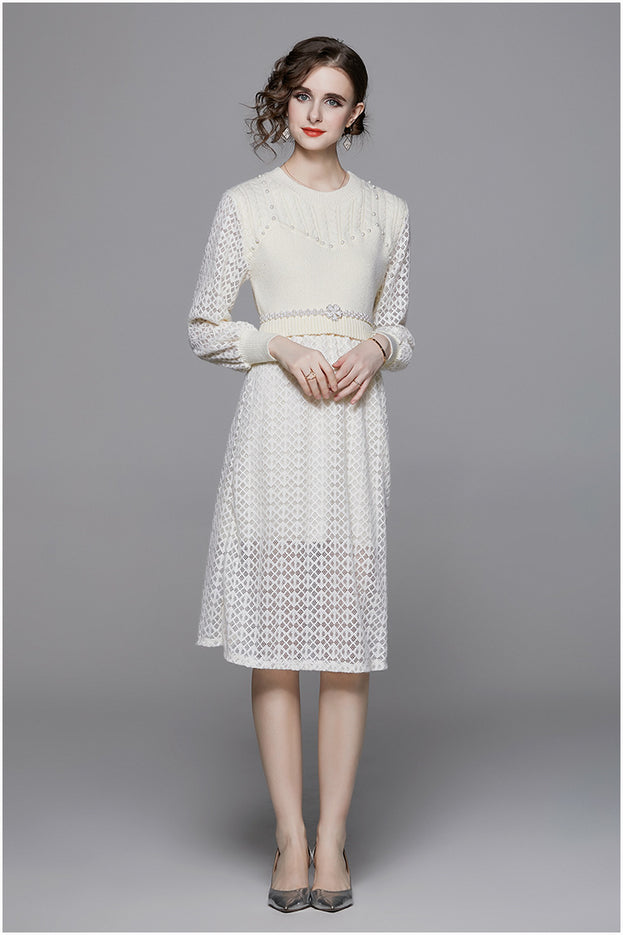 Waist Knitted Stitching Hollowed Out Lady Skirt