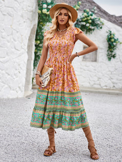 Summer Casual Printed Waisted Loose Boho Long Holiday-Style Dress for Women
