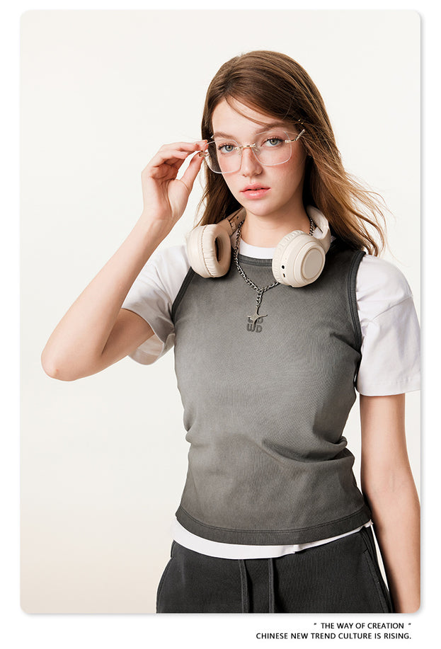 American-style Fashionable Youth Distressed Micro-elastic Three-dimensional Slimming Top