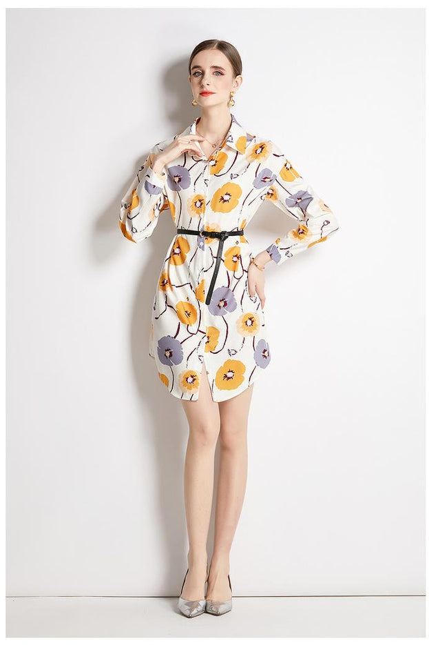 Long Sleeve Shirt With Lapel Collar Fashion Flim Vintage Printed Long Shirt