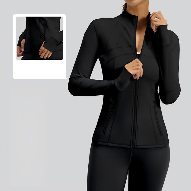 Spliced Breathable Stretch Running Yoga Jacket with Pocket