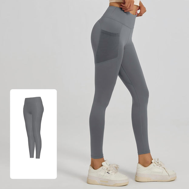 Stretch High-Waist Net Fabric Side-Pocket Yoga Pants