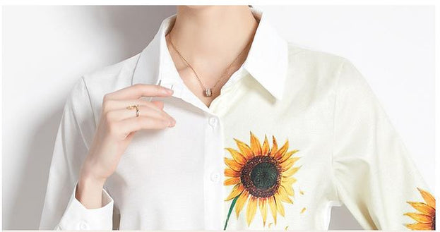 White Shirt New Printed Long-Sleeved Shirt
