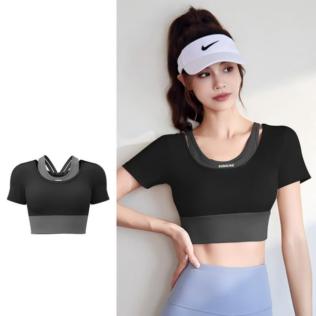 Color-Matched Yoga Fitness Short-Sleeved Women's Shirt