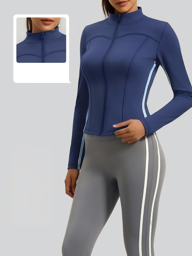 Line-feel Slim Stand Collar Long Sleeve Running Fitness Coat