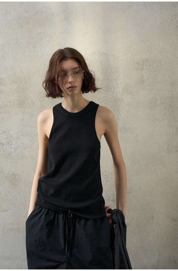 Summer Fashion Trend Round Neck, Solid Color, Pure Cotton Women Top