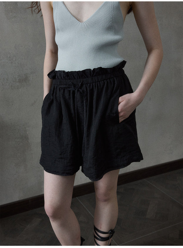 Linen transparent flower bud double-layer comfortable commuting women's shorts