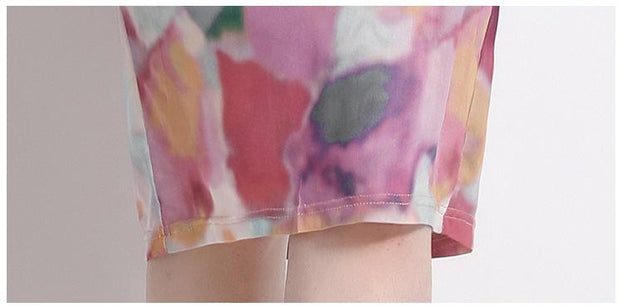 Vintage Print Dress V-Neck Lace-Up Slimming MIDI Skirt