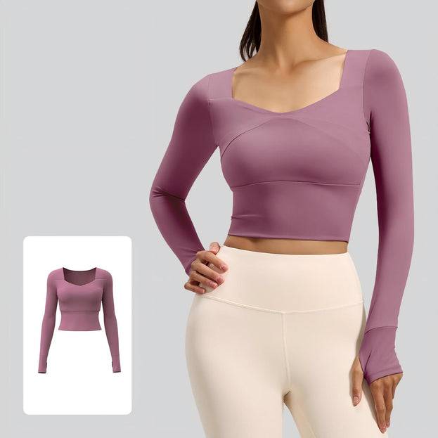 Jigsaw-Style Long-Sleeved Yoga Top with Built-in Bra Support