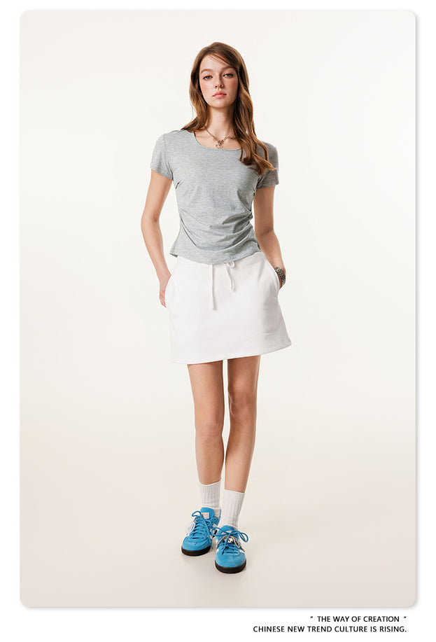 Summer Solid-color Square-neck Hot Girl Short-sleeved Slimming Top