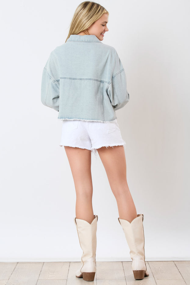 Spring Fashion Polo-Neck Three-Dimensional Printed Long Sleeve Denim Jacket for Women