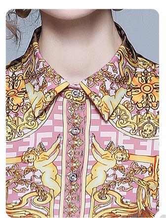 Printed Long-Sleeved Shirt Wide-Leg Pants Suit Women's Two-Piece Autumn Clothes New