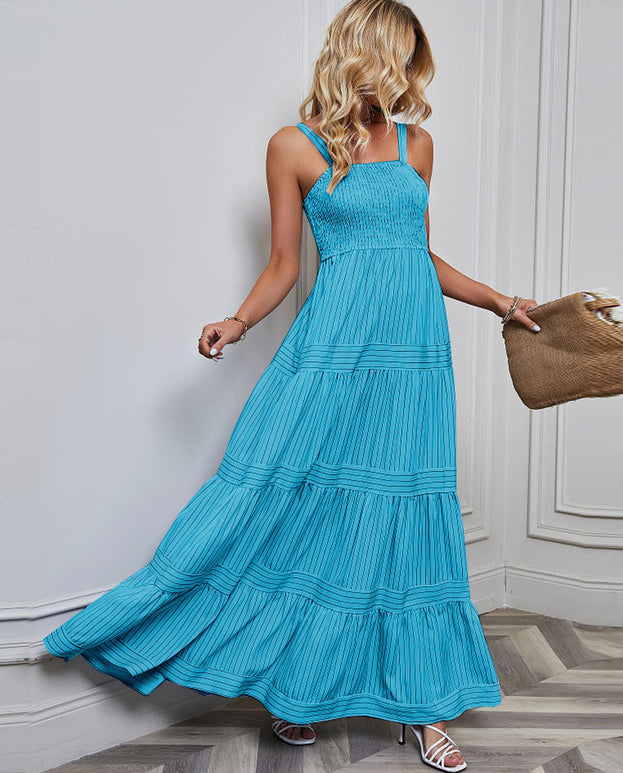Summer Fashion Casual Striped Waisted Holiday-Style Slip Dress for Women